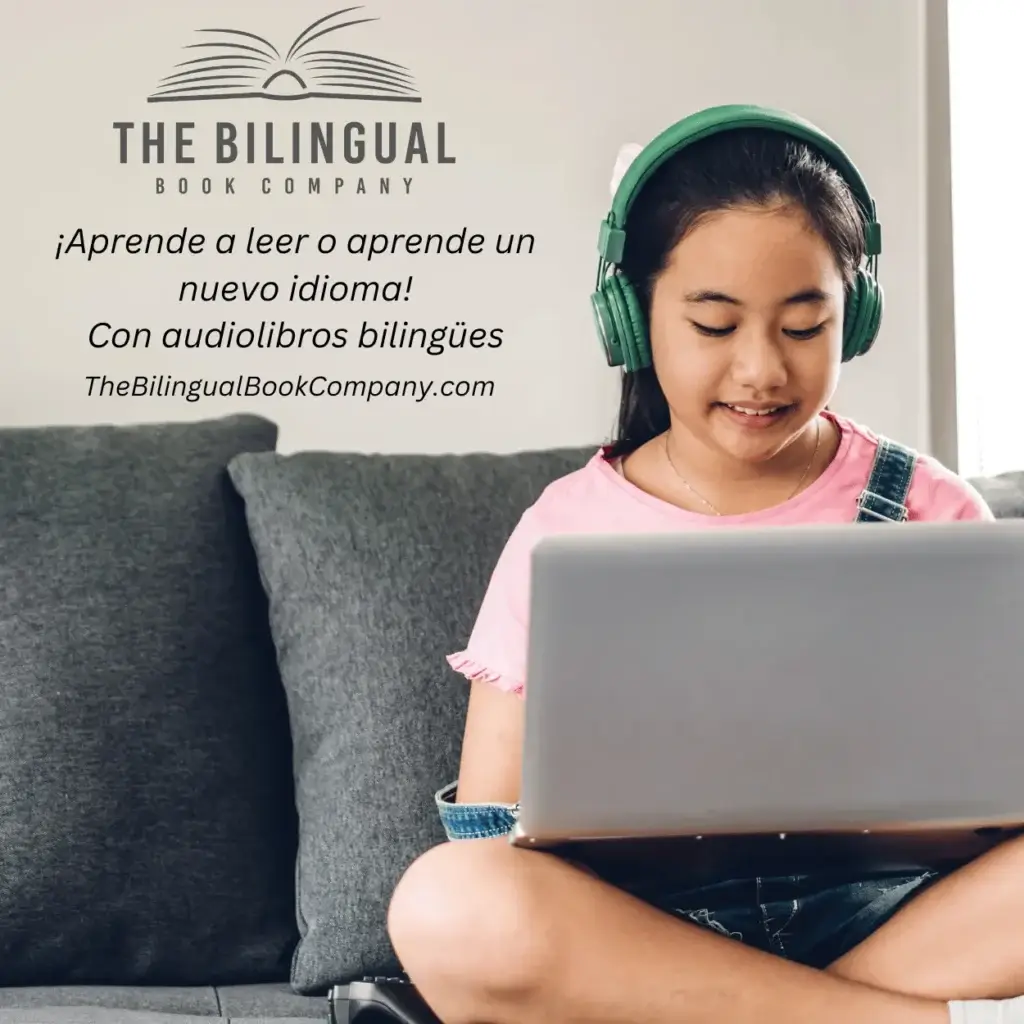 girl reading bilingual audio book in english spanish