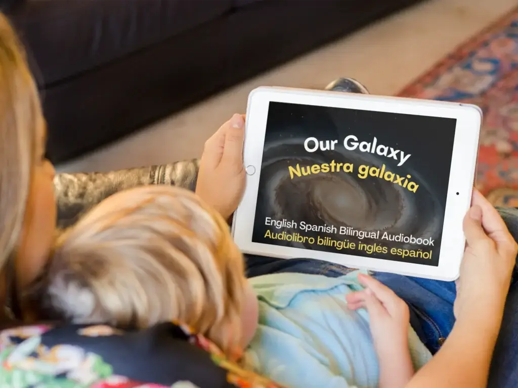 mother reading to son bilingual english spanish audiobook